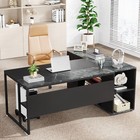 L Shaped Executive Desk with File Cabinet, Large Computer Desk for Home Office