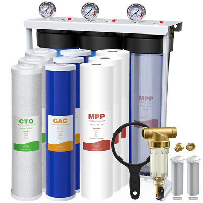 4-Stage 20''x4.5'' Big Blue Whole House Water Filter System 1'' NPT Port 150000 Gal