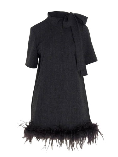 Paule Ka wool knit dress, knee-length, A-line, ribbed, ruffled, black, M so  | eBay