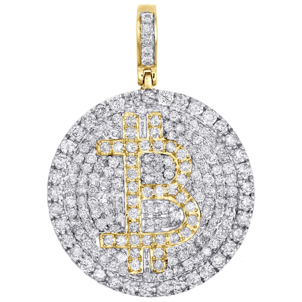 10K Yellow Gold Diamond Bitcoin Currency Pendant 1.80