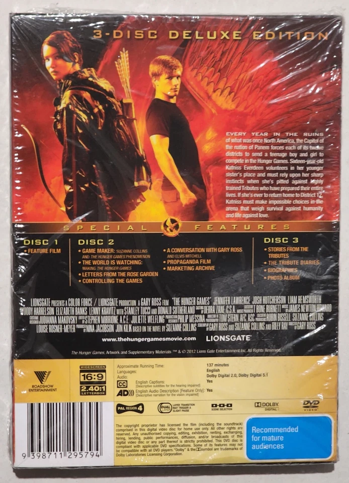 The Hunger Games - 3 Disc Deluxe Edition DVD - Brand New Sealed - Region 4 PAL - Image 2 of 4