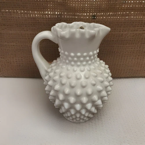 VINTAGE FENTON HOBNAIL MILK GLASS Pitcher -4'' TALL#160