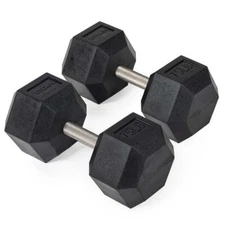 Titan Fitness 75 LB Pair Free Weights, Black Rubber Coated Hex Dumbbell, Straigh