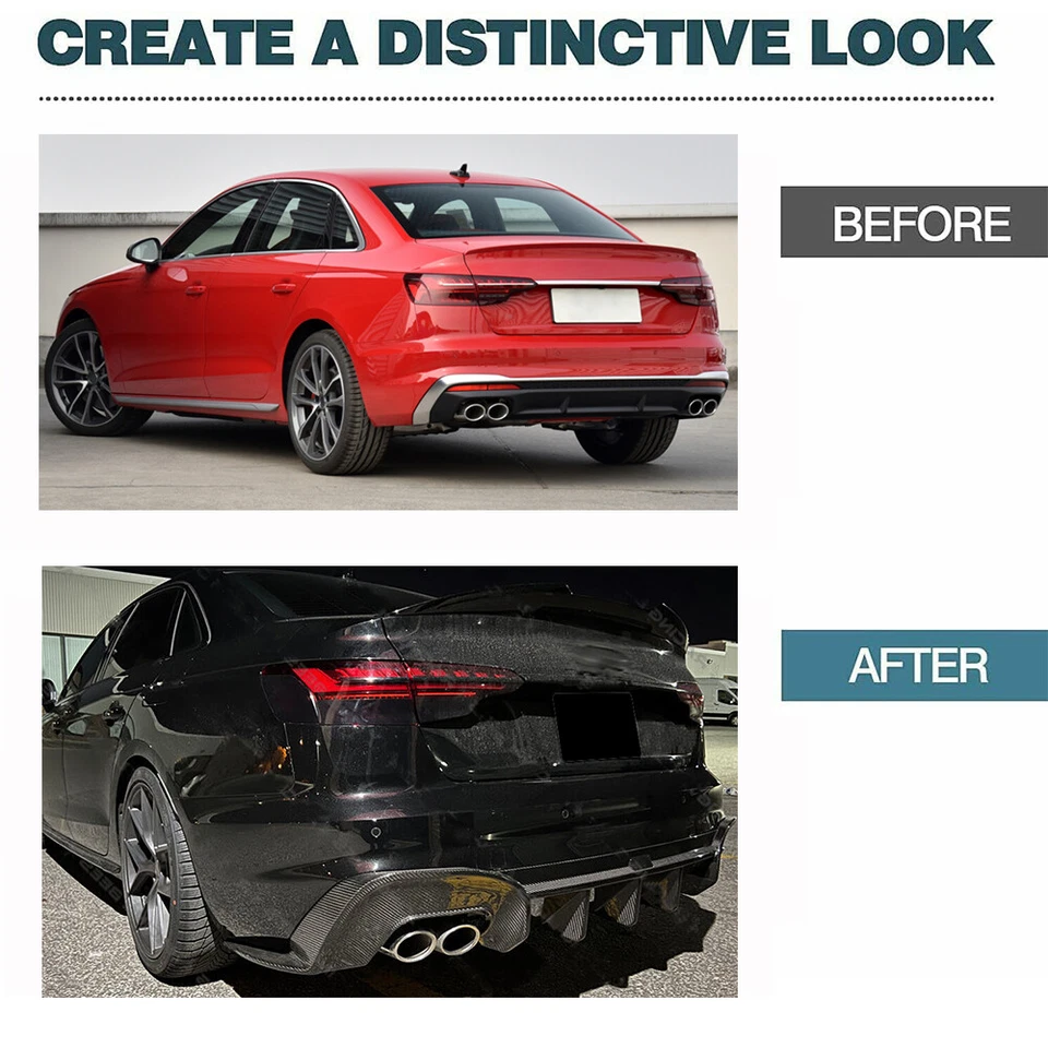 For Audi A4 B9.5 S-LINE S4 2020-2023 Dry Carbon Rear Bumper Diffuser Lip Spoiler - Image 4 of 4