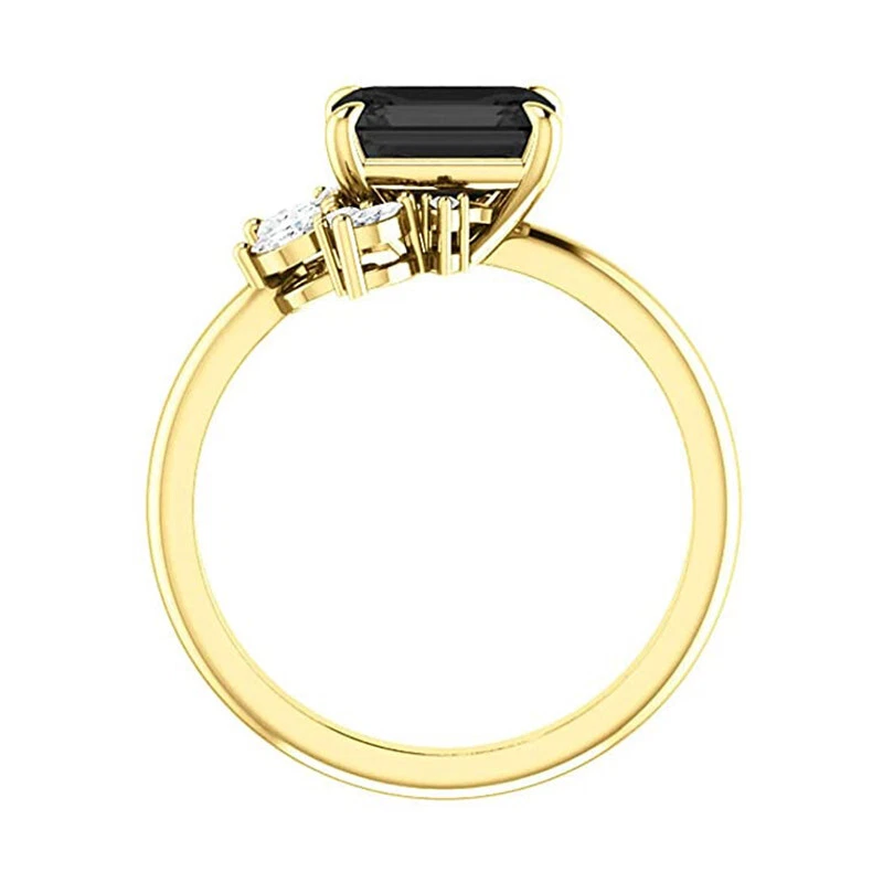 3Ct Emerald Cut Black Diamond Solitaire Cluster Women Ring 14k Yellow Gold Over - Image 3 of 4