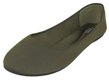 Forever Women Ballet Flats Round Gel Memory Foam Insole Satin FLEXIBLE-62 Olive