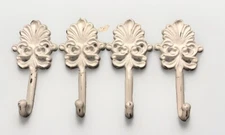 Farmhouse White Metal Hook Shabby Chic 7” Wall Mount Coat Towel Set of 4