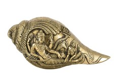 Statue Laxmi Narayan Shankh en laiton de baleine blanche l conque en laiton p...