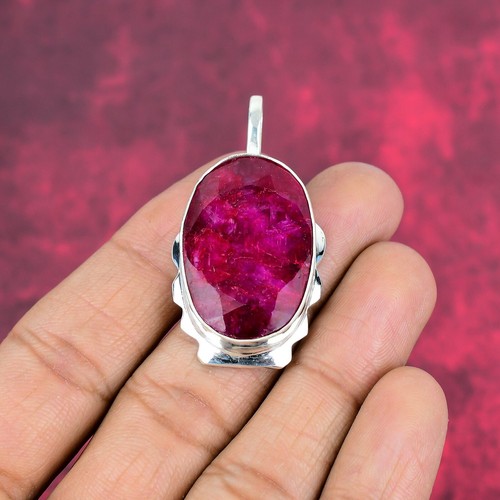Ruby Lab-Created Gemstone Handmade 925 Sterling Silver Jewelry AAA+ Pendant - Picture 2 of 6