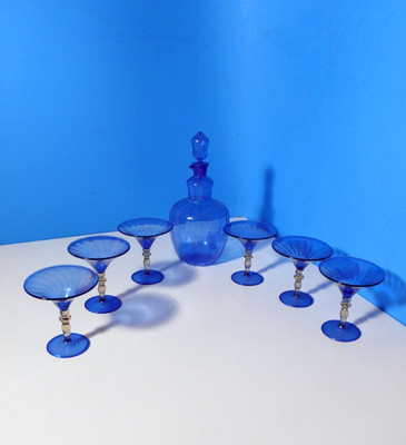 Schönes altes * Likör-Set * 6 Gläschen & Karaffe * Lauscha Bimini Glas *