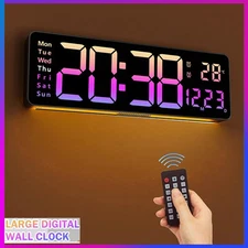 16inch Big Digital Led Clock Wall Mount Large Numbers Timer Date Temperature Us