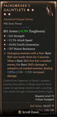 Diablo 4 S14 Season 14 - 4GA Paingorger's Gauntlets - 4GA Paingorgers Gauntlets