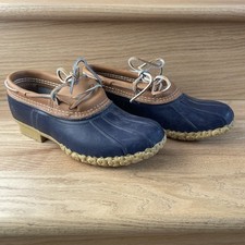 LL Bean “Bean Boots” USA Made 5/7 Leather Rubber Rain Navy Blue Gum Sole Low