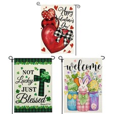 3 Pack Valentines Day St Patricks Day Easter Garden Flag 12 x 18 inch Double ...