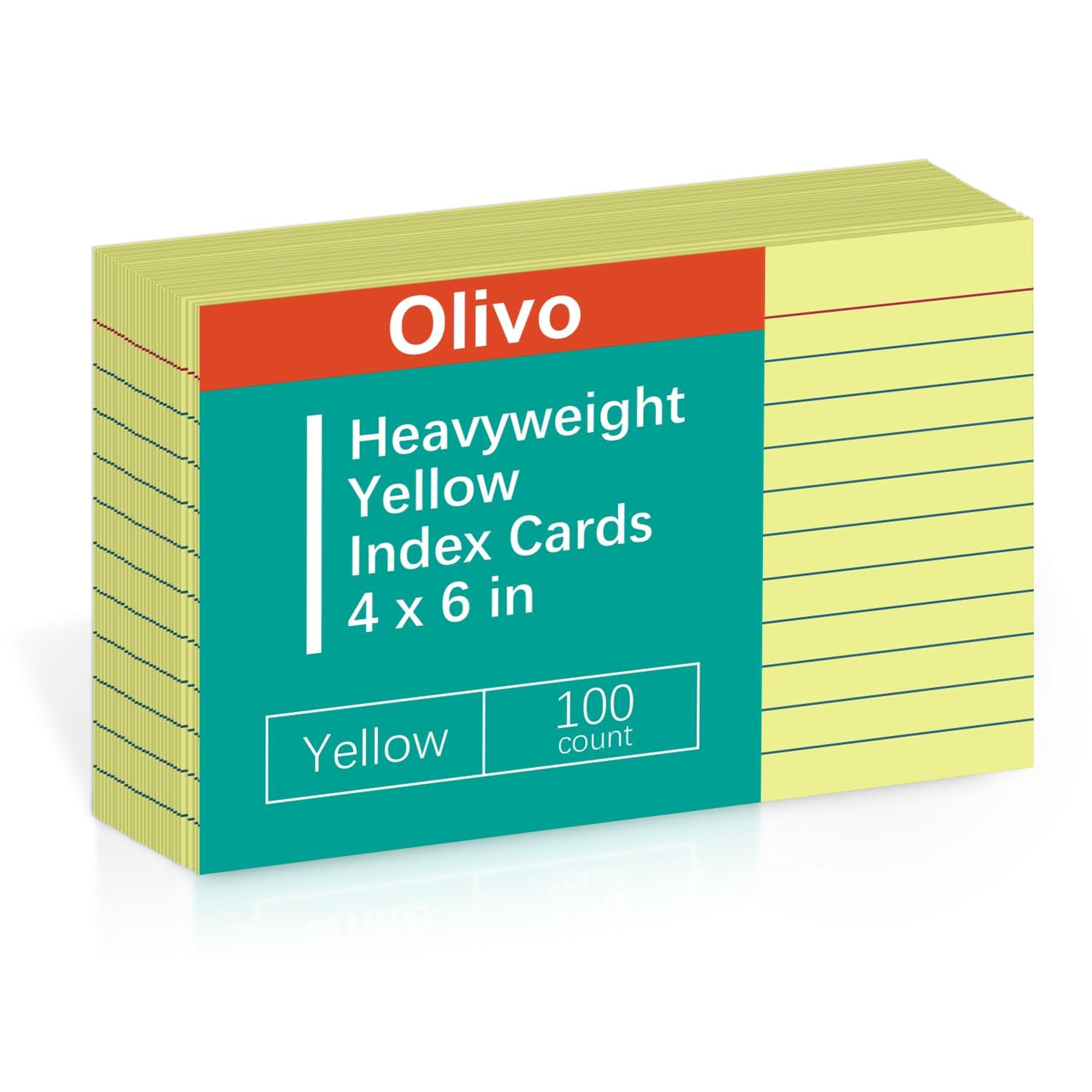 Olivo Yellow Index Cards 4x6 Lined Ruled Flash 4" x 6" (100 Count),