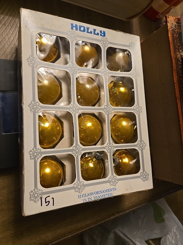 Holly Glass Gold 12 Pack Christmas Ball Ornaments 1 3/4 Inch Diameter Christmas