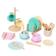Wooden Play Dishes Set Pastel Pretend Play Tableware Developmental