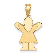 14k Yellow Gold Kids Satin Small Girl with Ruffles Engravable Love Charm Pendant