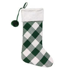 Buffalo Plaid Stocking, 18" Xmas Holiday Green  Off-White At Home