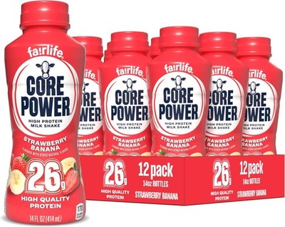 Core Power Protein Shake, Strawberry Banana, 26g Bottle, 14oz, 12 Pack