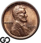 1929 Lincoln Cent Wheat Penny, Red Brown, Solid Gem BU++