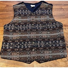 VTG VAN HEUSEN Women90s Vest, Aztec, Corduroy, Waistcoat, Pockets, Blue, Button