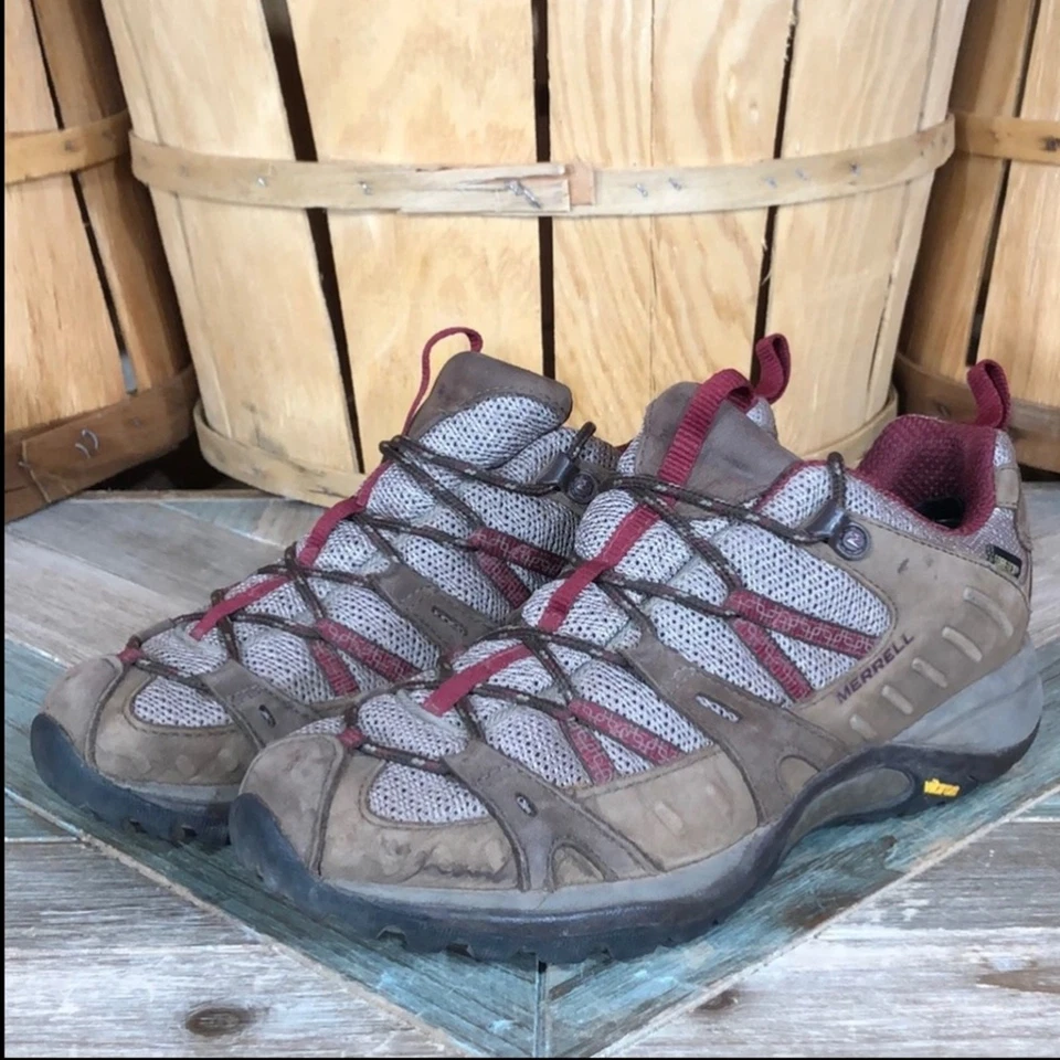 Sapatos de caminhada femininos Merrell Siren Sport GTX couro marrom malha impermeável tamanho 8 - Imagem 3 de 4