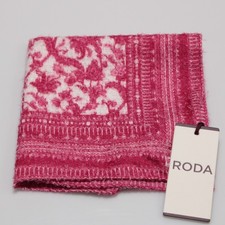 Roda NWT Viscose / Silk Blend Pocket Square In Pink White Floral Damask Print