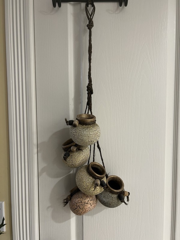 5 piece  4" ceramic window panging planters pots  - 27" H w/ rope