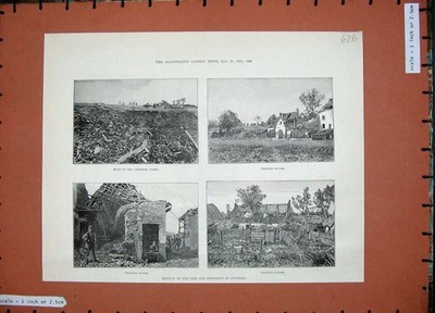 Original alter antiker Druck 1889 Brand Explosion Antwerpen Patronenwerke Häuser