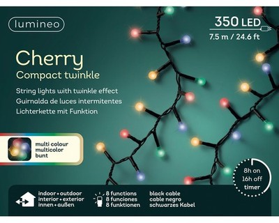 Lumineo Lichterkette CHERRY Compact Twinkle 350 LED 7,5 m Bunt, schwarzes Kabel
