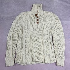 Vintage Knitted Jumper Cable Knit Patterned 1/4 Button Grandad Chunky Sweater