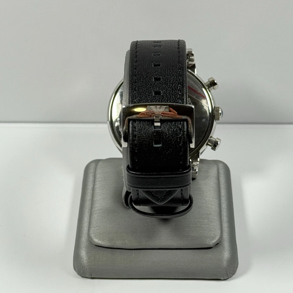 Emporio Armani Men's Chronograph White Dial Black Leather Watch AR1807 - Image 2 of 3