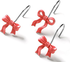 12PCS Cute Bow Shower Curtain Hooks, Red Bowknot Decorative Shower Curtain Rings