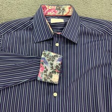 Eton Contemporary Navy Blue Stripe Dress Shirt Mens 40 15 3/4 Modern Fit