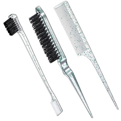 Geiserailie 3 Pcs Slick Back Hair Brush Set Plastic,Steel, Clear Green 