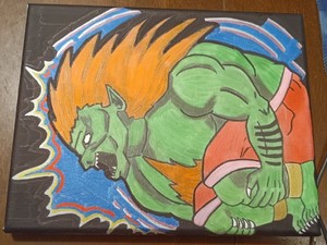 Blanka, Street Fighter, Electric Roll - 8x10 Painting On Canvas
