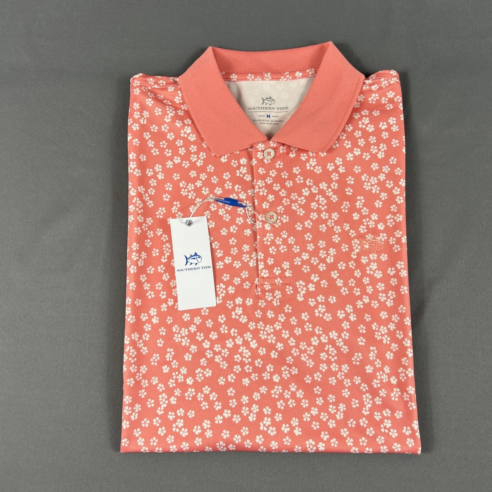 Southern Tide Golf Shirt Polo Floral Print Medium Pink Polyester NWT MSRP $88