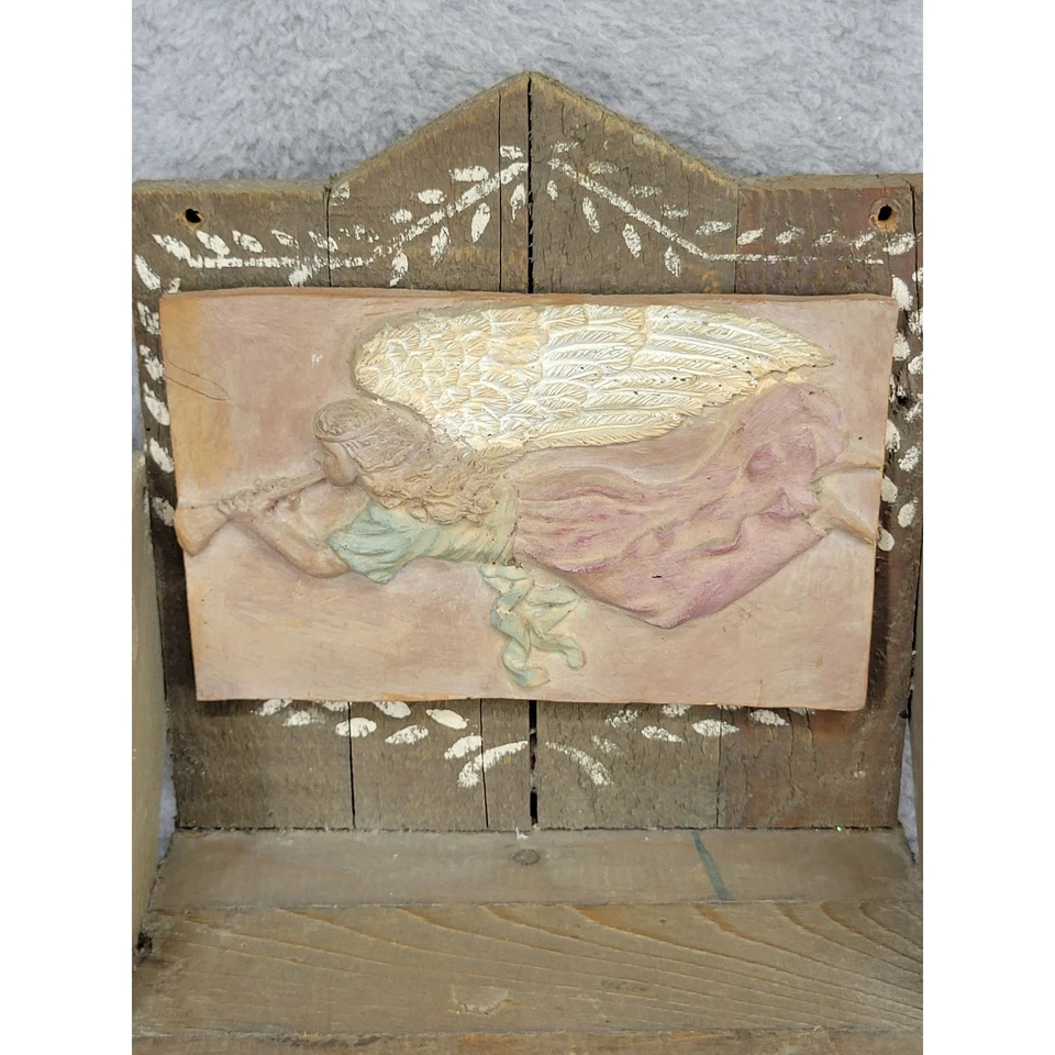 Estante de ángel de madera rústico decoración de pared trompeta querubín Shabby Chic casa de campo Foto 2 de 4