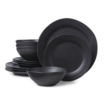 #ad Black Ridge Piece Dinnerware Set 12 Count Dorm Room Essentials First Apart... $72.94