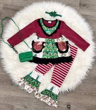Boutique Girls Holiday Rainbow Ruffles 2pc Outfit 7/8 NEW
