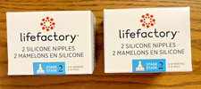 LOT OF TWO Lifefactory Silicone Nipples. 2-Pack for Stage 2, 3-6 Months NIB