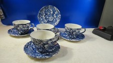 Churchill Bermuda Blue Staffordshire Floral 4CUPS AND SAUCERS England FULL SIZE