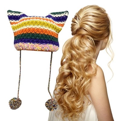 Fun Cat Ear Hat Unisex Skull Hat Y2K Halloween Gift Warm Soft Crochet Beanie