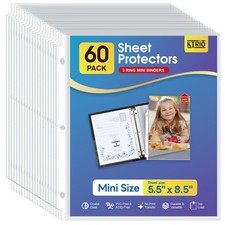 Clear Sheet Protectors for Mini 3 Ring Binders, 60 Pack, 5.5 x 8.5 Inches