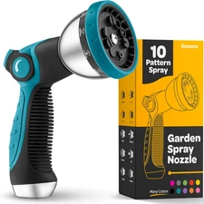 Hose Nozzle [Blue] Heavy Duty Hose Sprayer with 10 Adjustable Watering Patterns.