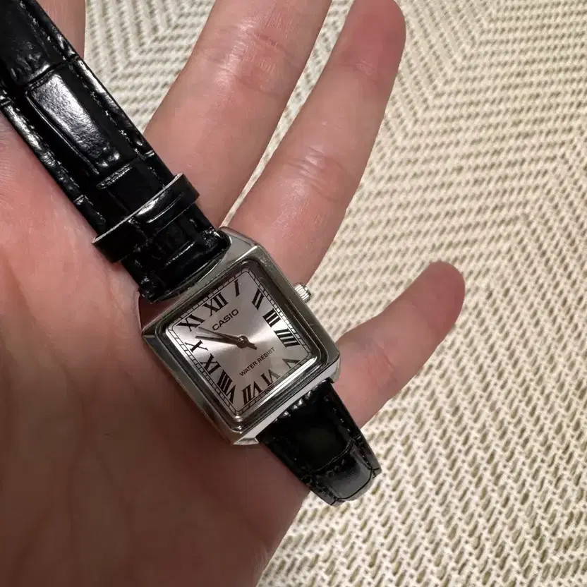 Casio Rectangular Leather Strap Watch - Silver Di… - image 2