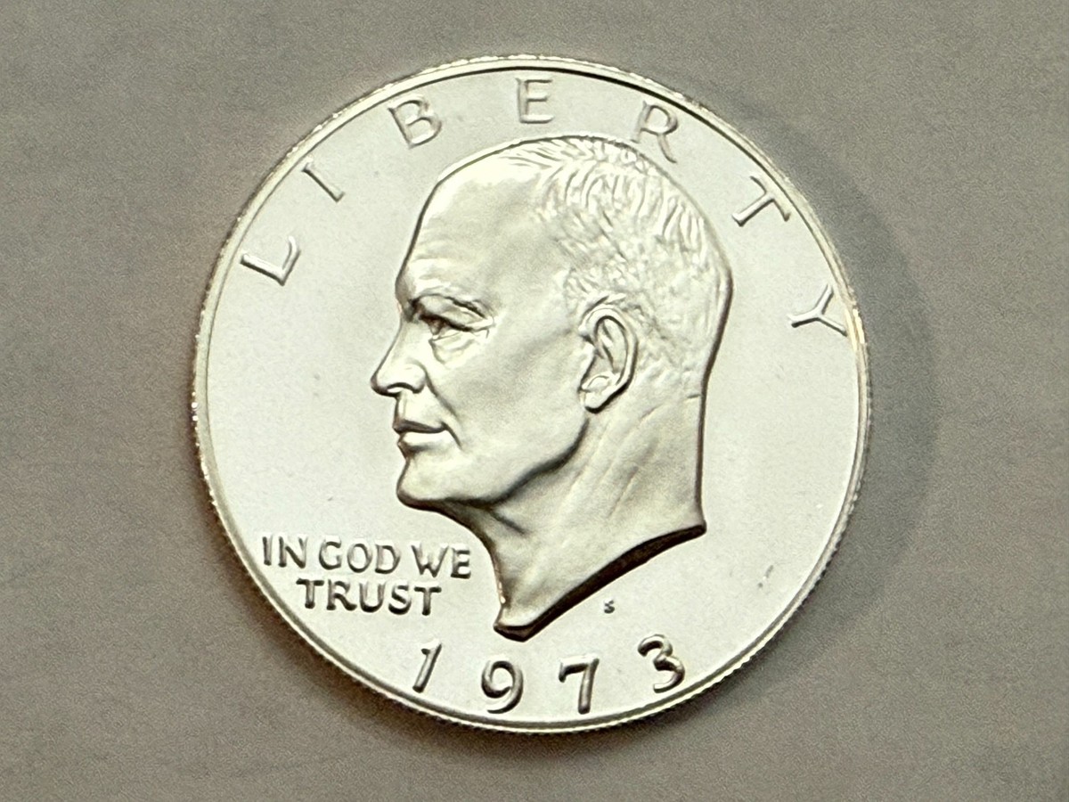 1973 年S 版精铸40% 艾森豪威尔银币。 Pf IKE $. 确切的硬币显示。 #S4