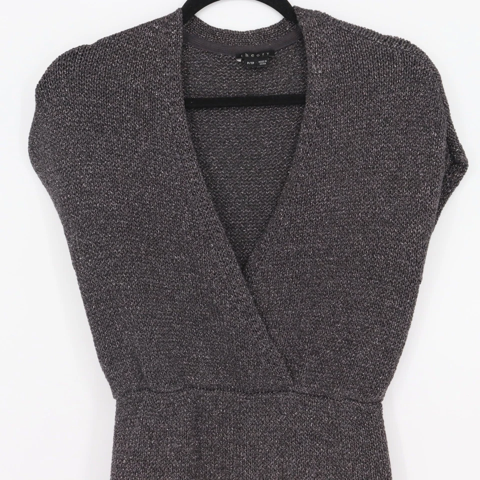 Mini Vestido Theory Gris Metálico Tejido Talla P/TP Manga Corta Envolvente Carrera Fiesta Foto 3 de 4