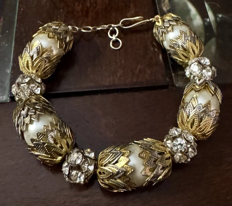 Brazalete de filigrana enchapado en oro SLVR de perlas de cristal indio raro joyería pequeña Foto 2 de 4